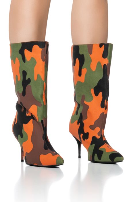 AZALEA WANG ORSON ORANGE CAMO BOOTIE