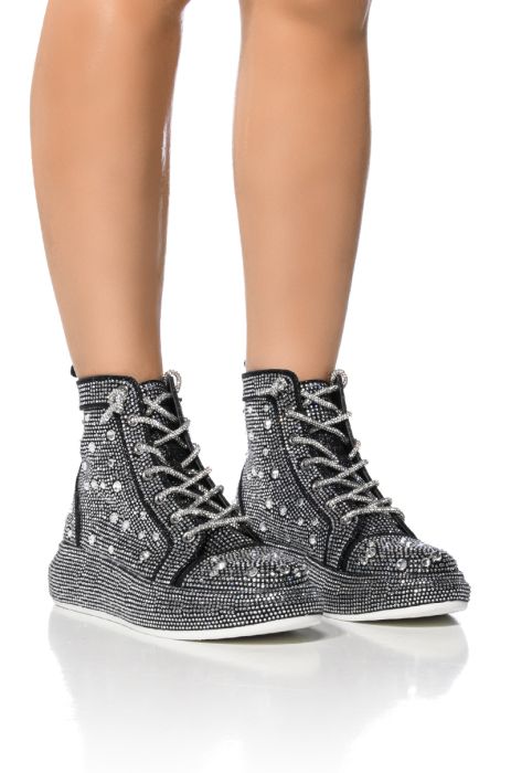 AZALEA WANG OTIS EMBELLISHED HIGH TOP SNEAKER IN BLACK