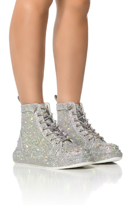 AZALEA WANG OTIS EMBELLISHED HIGH TOP SNEAKER IN SILVER