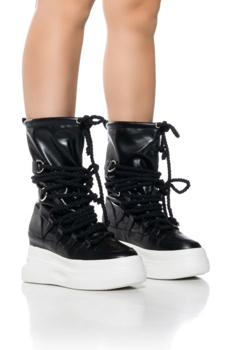 AZALEA WANG RANDOLPH LACE UP HIGH TOP SNEAKER BOOT IN BLACK