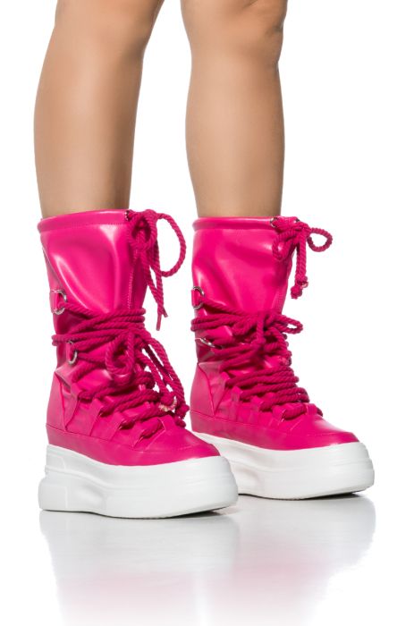 AZALEA WANG RANDOLPH LACE UP HIGH TOP SNEAKER BOOT IN FUCHSIA