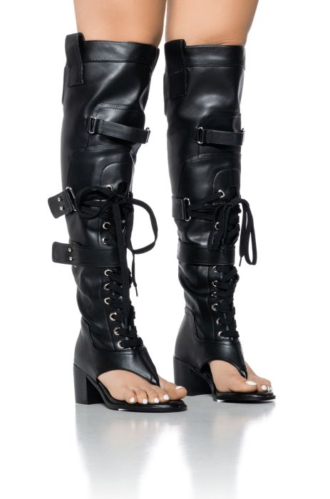 AZALEA WANG RHYSAND BLACK OPEN TOE SANDAL BOOT