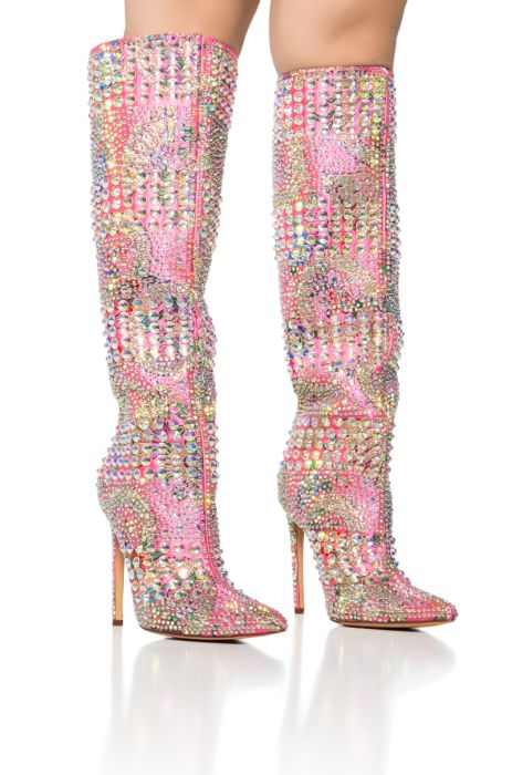 AZALEA WANG RUBINA BROCADE RHINESTONE BOOT IN PINK