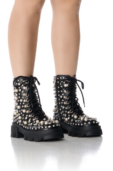 AZALEA WANG SCOTCHIE EMBELLISHED BOOTIE IN BLACK