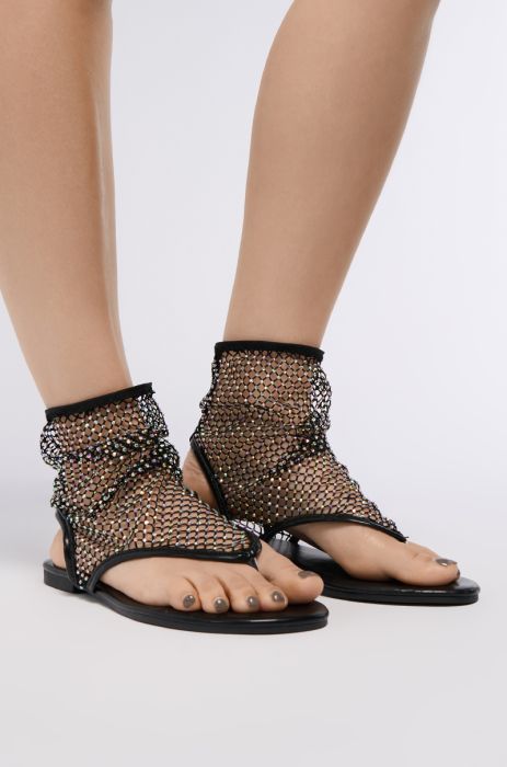 AZALEA WANG SHOSHONE BLACK MESH SANDAL