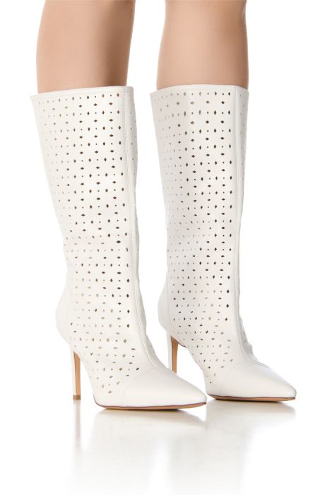 AZALEA WANG SIDONIA WHITE LASER CUT BOOTIE