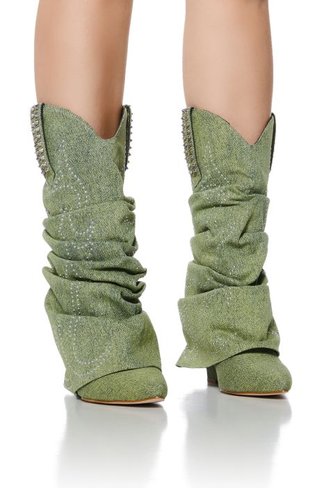 AZALEA WANG SINEAD GREEN RUCHED COWBOY BOOTIE