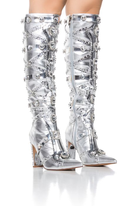 AZALEA WANG SPEED DRIVE SILVER EMBELLISHED BOOT