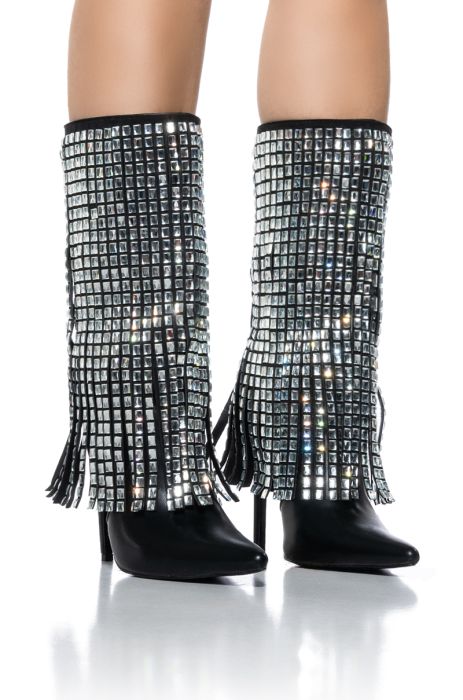 AZALEA WANG SPINNER EMBELLISHED BOOT IN BLACK