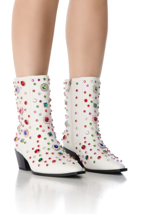 AZALEA WANG SPRINKLES EMBELLISHED BOOTIE IN WHITE