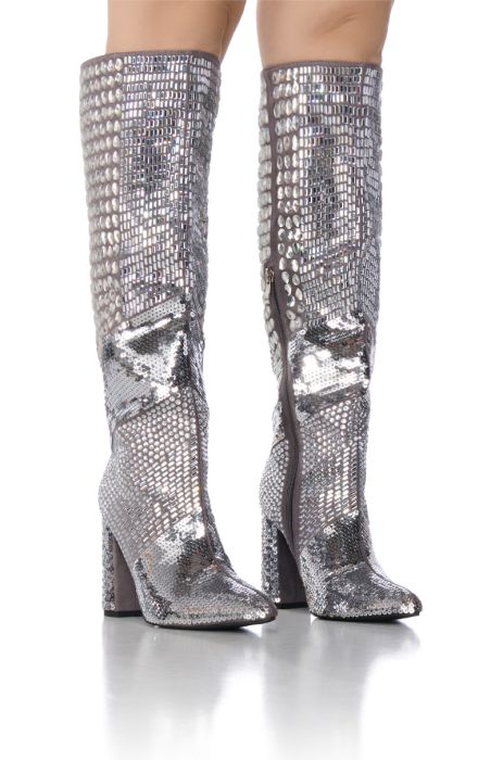 AZALEA WANG STAY GRATEFUL EMBELLISHED BOOT IN SILVER