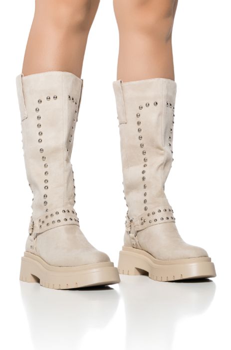 AZALEA WANG SUNDERLAND BEIGE FAUX SUEDE BOOTIE