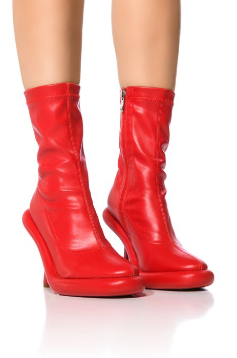 AZALEA WANG TARROW STILETTO PU BOOTIE IN RED