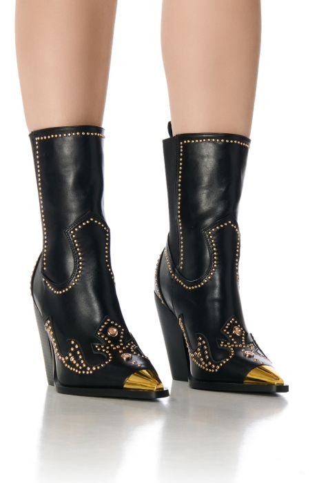 AZALEA WANG TORRIN BLACK EMBELLISHED WESTERN BOOTIE