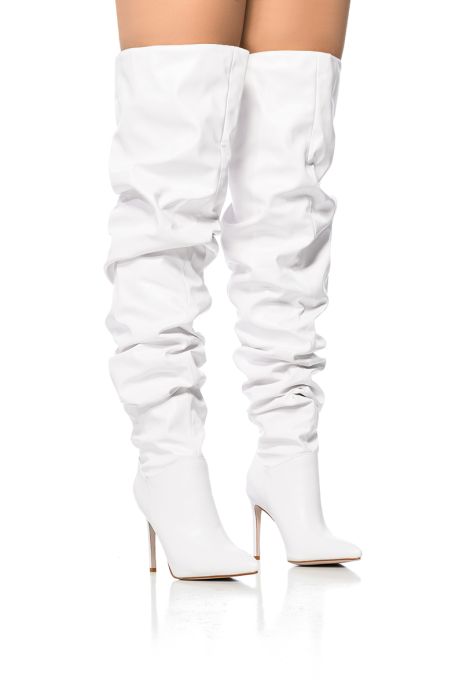 AZALEA WANG TORVI RUCHED THIGH HIGH BOOT IN WHITE