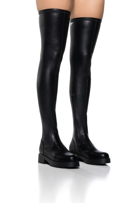 **SLIM FIT** AZALEA WANG SUREVA THIGH HIGH BOOT WITH 4 WAY STRETCH IN BLACK