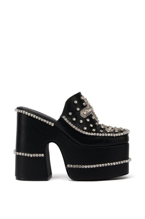 AZALEA WANG VASSY BLACK CHUNKY EMBELLISHED PLATFORM MULE