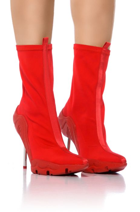 AZALEA WANG WILBER BOOTIE WITH STRETCH NEOPRENE IN RED