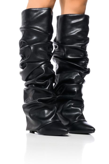 AZALEA WANG ZUMMA BLACK RUCHED WEDGE BOOT