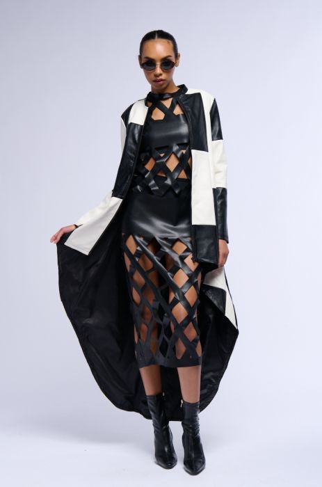 BACK AGAIN PATCHWORK FAUX LEATHER TRENCH