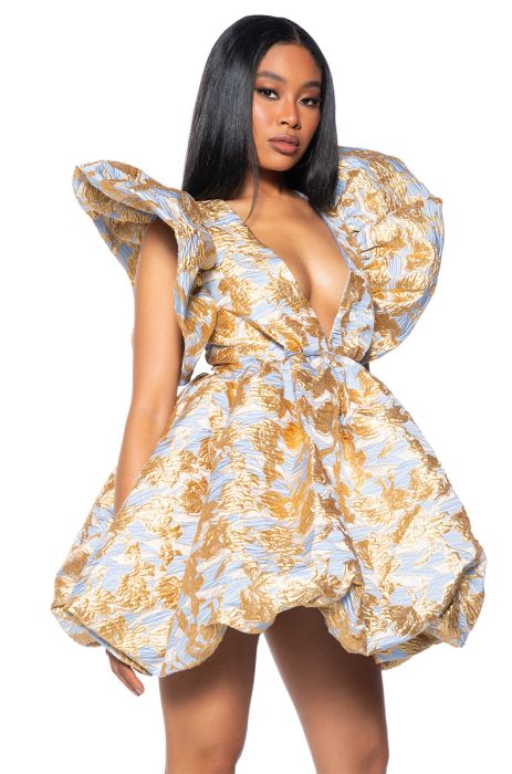 BELLE OF THE BALL BROCADE MINI DRESS