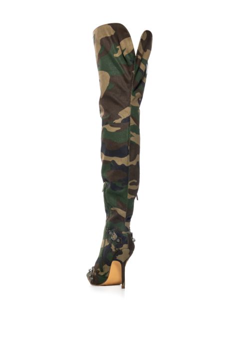 BEXIE CAMO THIGH HIGH STILETTO BOOT