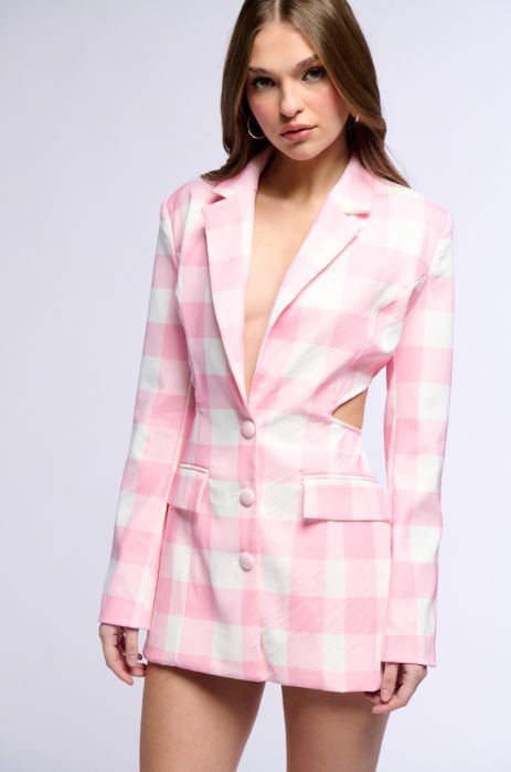 BIRDY CHECKERED BLAZER WITH BACK CUT OUT IN PINK