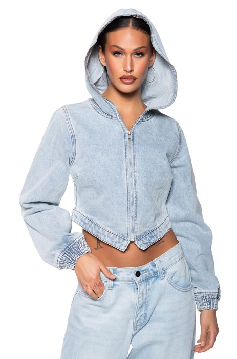 BLEECKER STREET ZIPPER HOOD DENIM JACKET