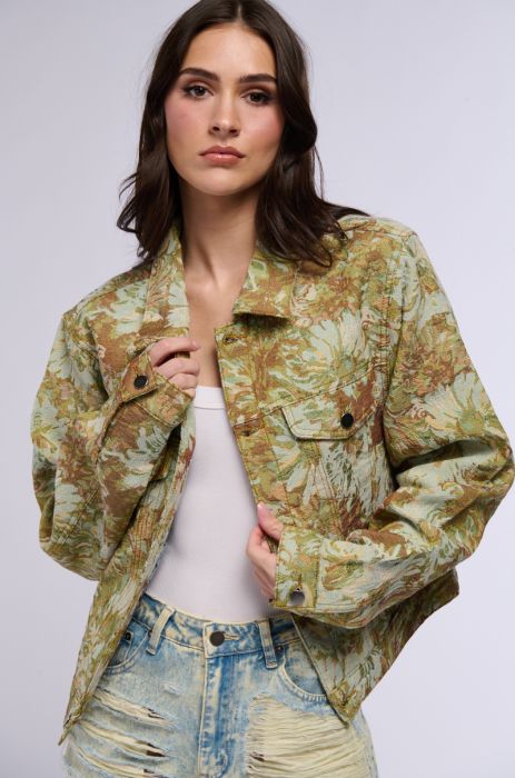 BROCADE TAPESTRY BOMBER JACKET IN GREEN MULTI