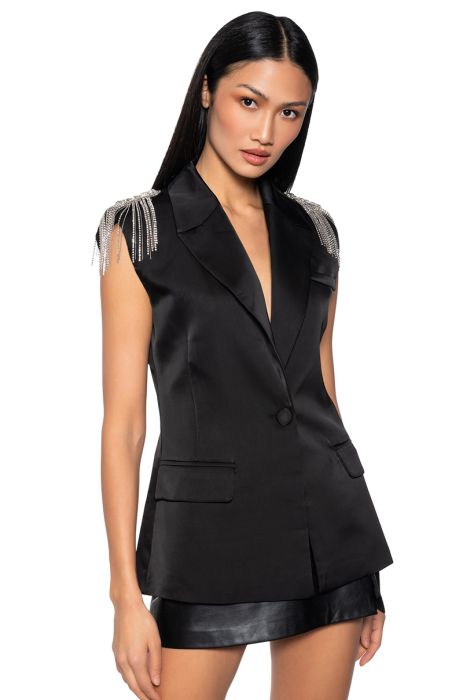 CADET EMBELLISHED SHOULDER DETAIL BLAZER VEST in black