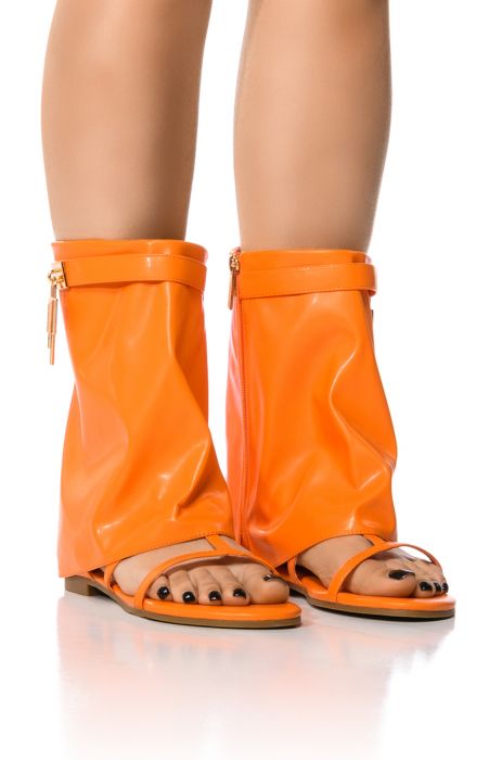 CARLA FOLD OVER FLAT BOOTIE SANDAL IN ORANGE