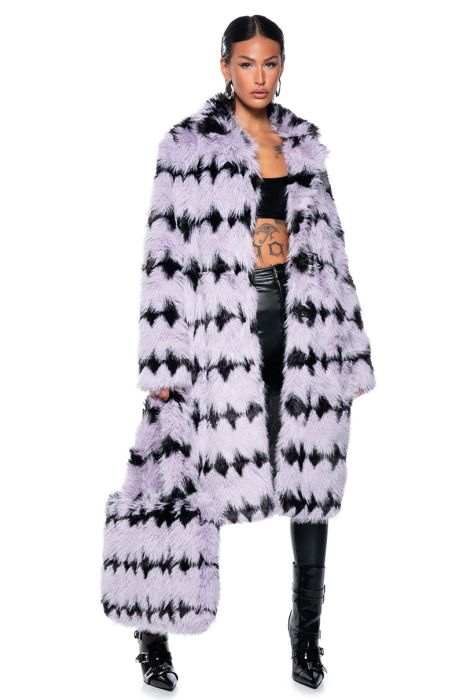 COCO FAUX FUR LONGLINE COAT in multi