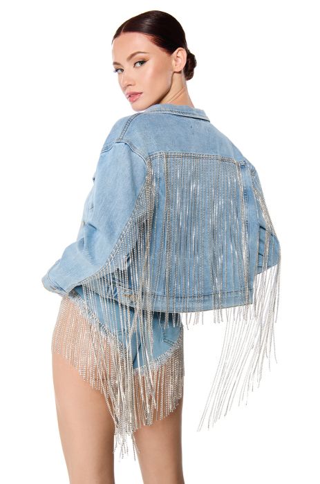 DOLLY CROPPED JEAN JACKET IN MEDIUM BLUE DENIM