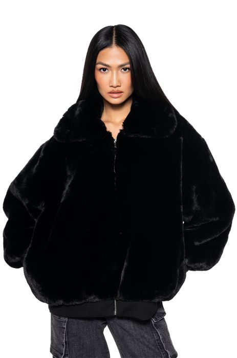 DREW STREET LONG FAUX FUR ZIP UP JACKET