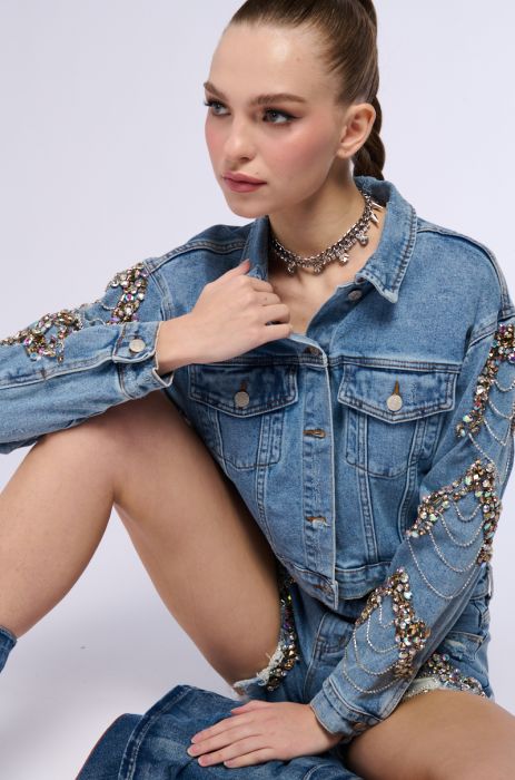 GLAMOROUS LIFE RHINESTONE JEAN JACKET