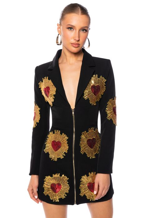 GLISTENIN IN GOLD BLAZER DRESS IN BLACK MULTI