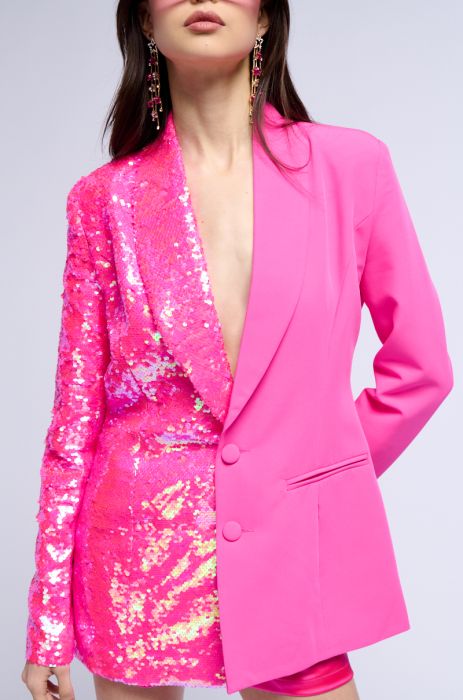 HALF HALF SEQUIN BLAZER IN PINK