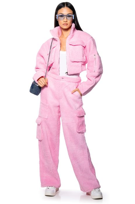 HANA COZY CARGO JACKET AND PANT SET IN PINK