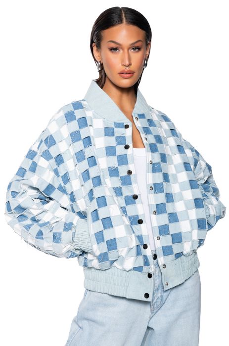 HAND WEAVE DISTRESSED DENIM BOMBER