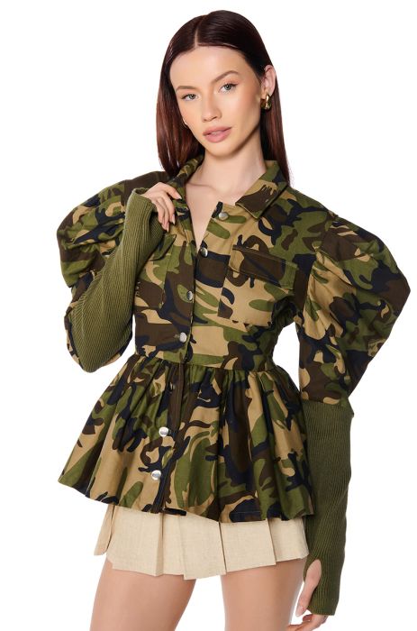 JEFFERS GREEN CAMO JACKET WITH FITTED RIB ARMS