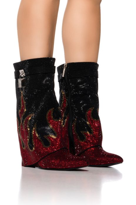 KIELA EMBELLISHED FLAME WEDGE BOOTIE in multi