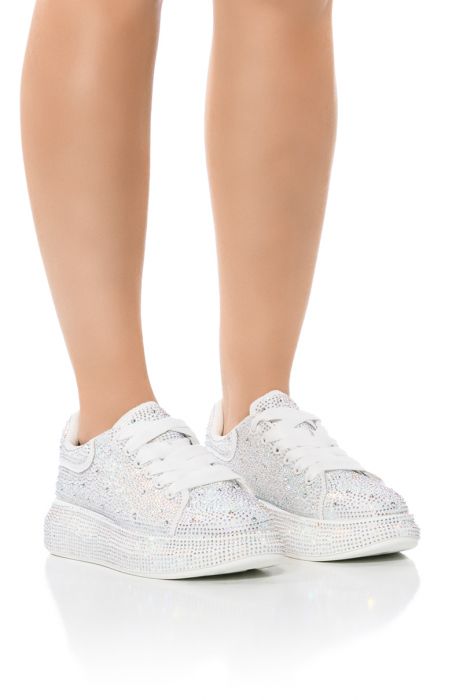 KINGDOM BEDAZZLED FLATFORM SNEAKER IN WHITE