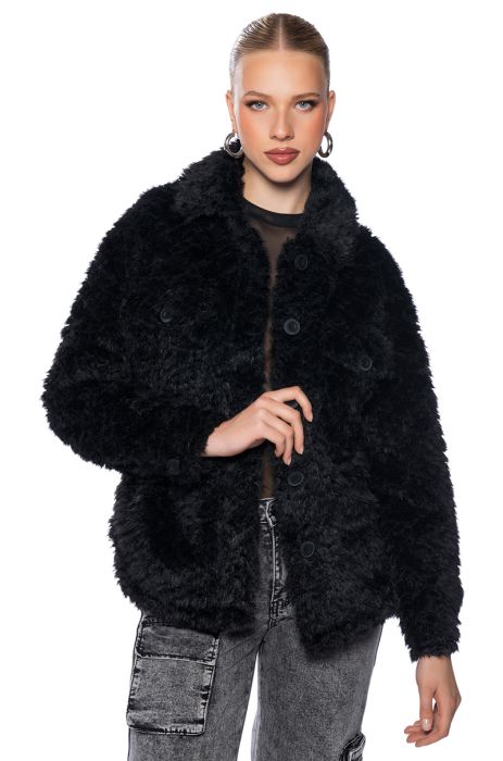 LONE WOLF FAUX FUR SHACKET in black