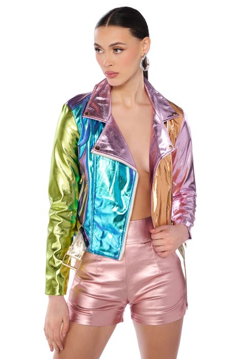 METALLIC PASTEL MOTO JACKET