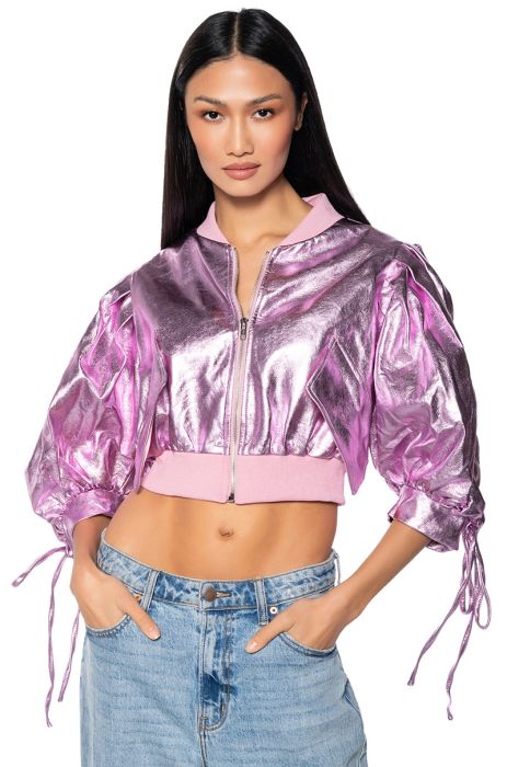 MON AMI METALLIC HALF SLEEVE BOMBER