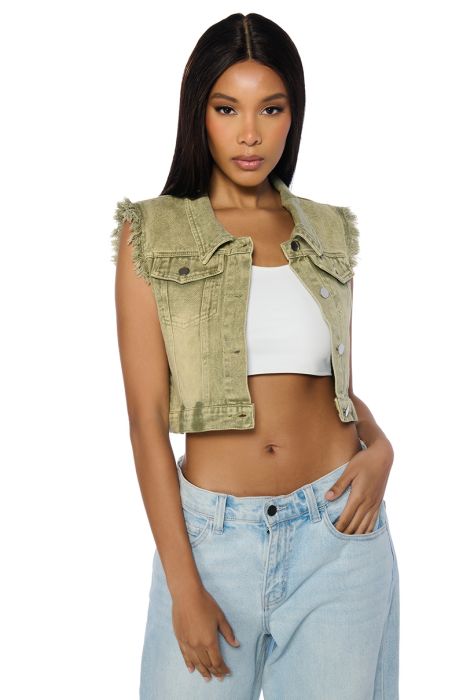 OLIVE DENIM CROP VEST