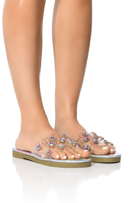 ROANA HOLOGRAPHIC EMBELLISHED FLAT SANDAL