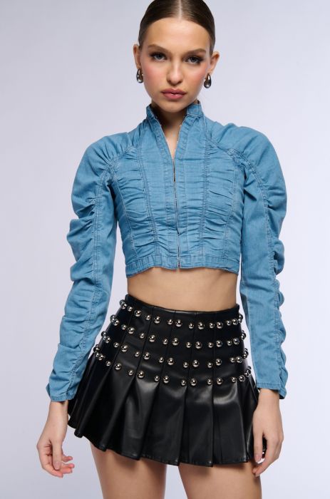 RUCHED DENIM JACKET IN DENIM