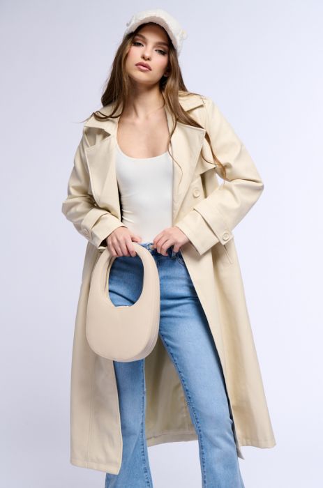 SANDO TAN PU TRENCH COAT IN TAN