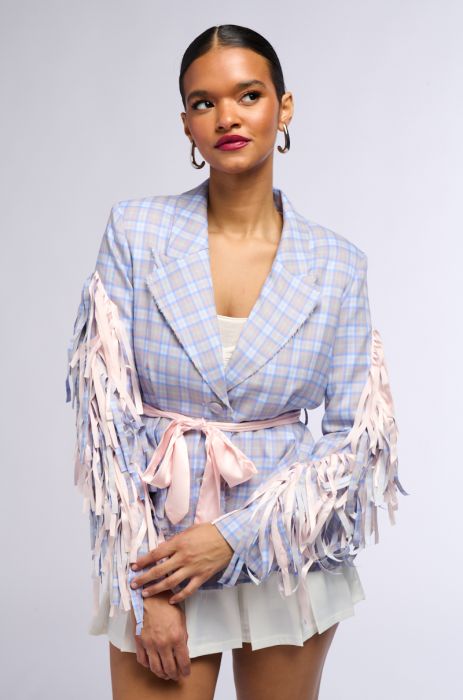 SHABBY CHIC PLAID BLAZER WITH RIBBONS